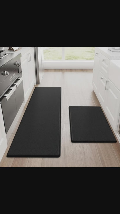 StepRite Cushioned Anti-Fatigue Kitchen Mat Set (2-Piece, Black)